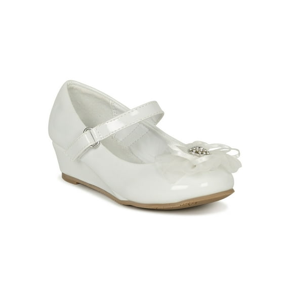 Little/Big Girls Round Toe Rhinestone Chiffon Bow Mary Jane Wedge Pump 19744