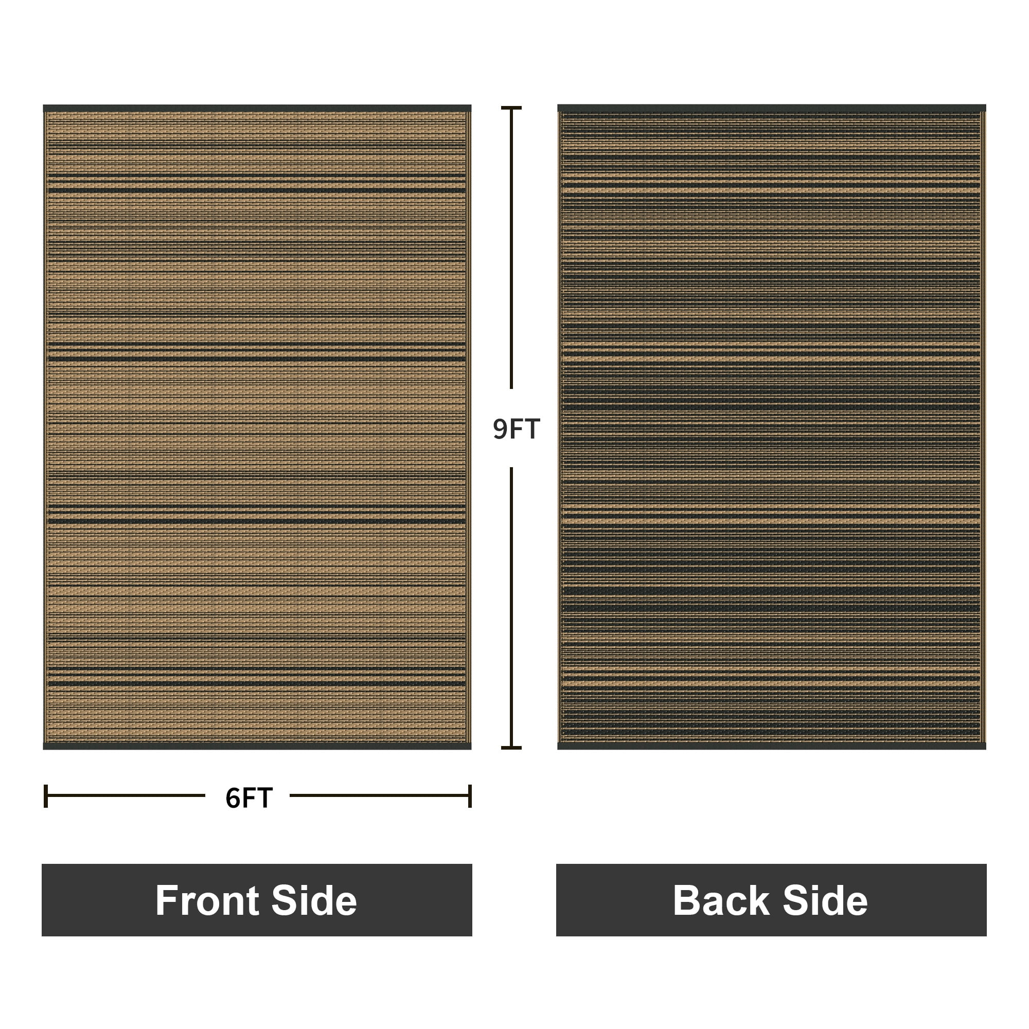 KUETH 6'x 9' Outdoor Waterproof Rug Camping Mat Patio Carpet,Black&Brown