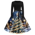 thumbnail image 2 of Christmas Dresses for Women Women's Vintage Classic Dress Long Sleeve Christmas Print Round Neck Swing Dress for Christmas Party,Light Blue,3XL, 2 of 5