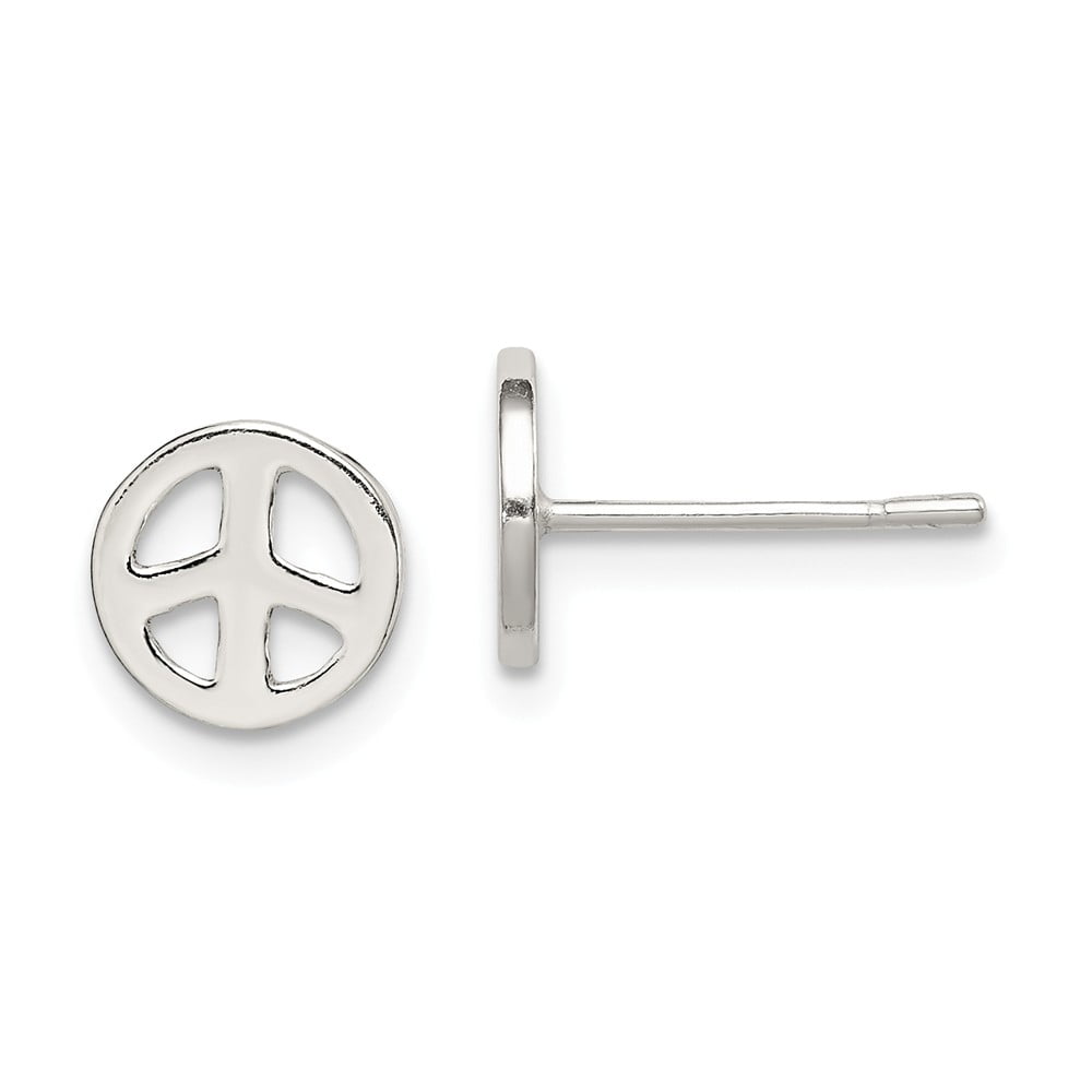 Diamond2Deal 925 Sterling Silver Small Cubic Zirconia Peace Symbol Post Earrings