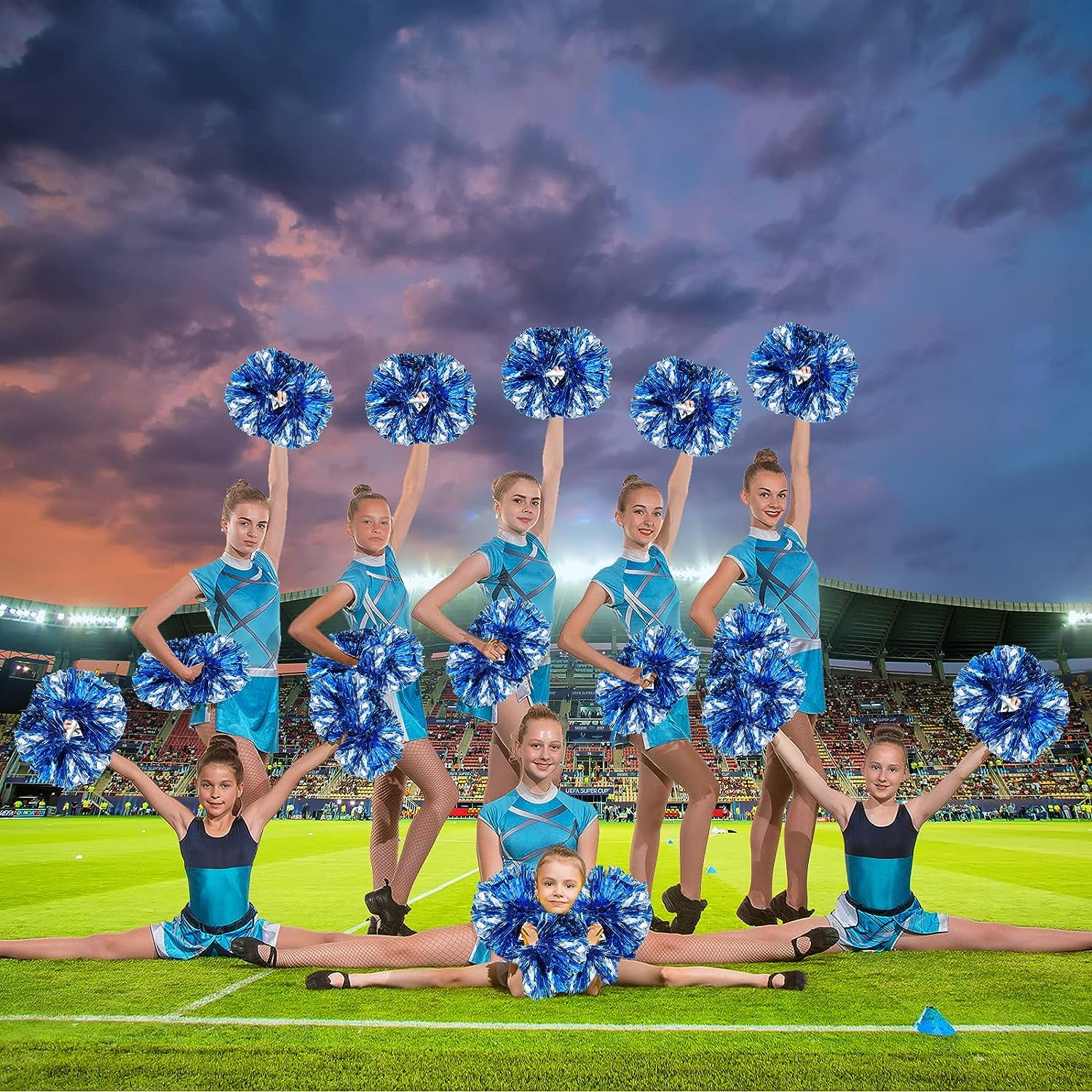 LINLIN Plastic Cheerleading Poms,Super cute cheerleading pom poms Cheer Dance Pom Pom with Plastic Handle for Team Spirit Sports Dance Cheering Metallic Foil