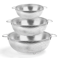 thumbnail image 1 of Stainless Steel Mesh Colander Set, Durable Stainless Steel With Micro-Perforated Strainer For Optimal Drainage, 3-Set Of Balanced Handles For Comfortable Grip In Silver, 1 of 5
