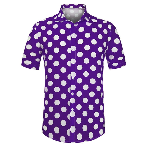 Lars amadeus camisa de lunares de verano para hombre camisas hawaianas con patron de manga corta y botones purpura l lars amadeus camisas