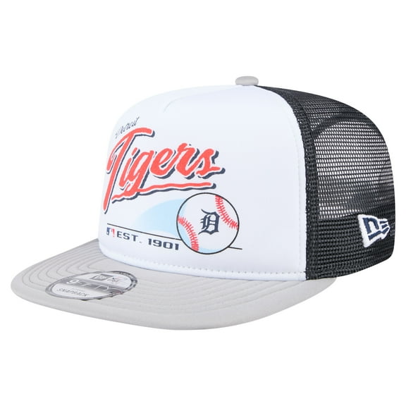 Men's New Era White/Gray Detroit Tigers Retro Script Trucker 9FIFTY Snapback Hat