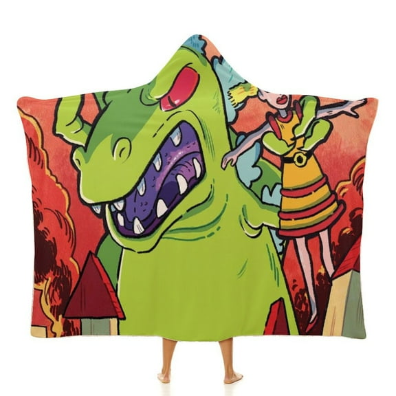 Reptar Rugrats Hooded Blanket Warm Soft Cozy Wearable Blanket Hoodie Flannel Fleece Bedding Throw Cloak Hooded Blanket For Kids Adult