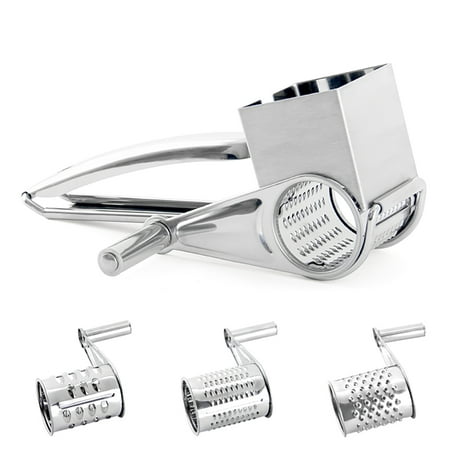 

Stainless Steel Manual Rotary Cheese Grater Slicer Multi-Purpose Cheeses Carrots Cucumbers Cutter Shredder with 3 Interchanging Drums