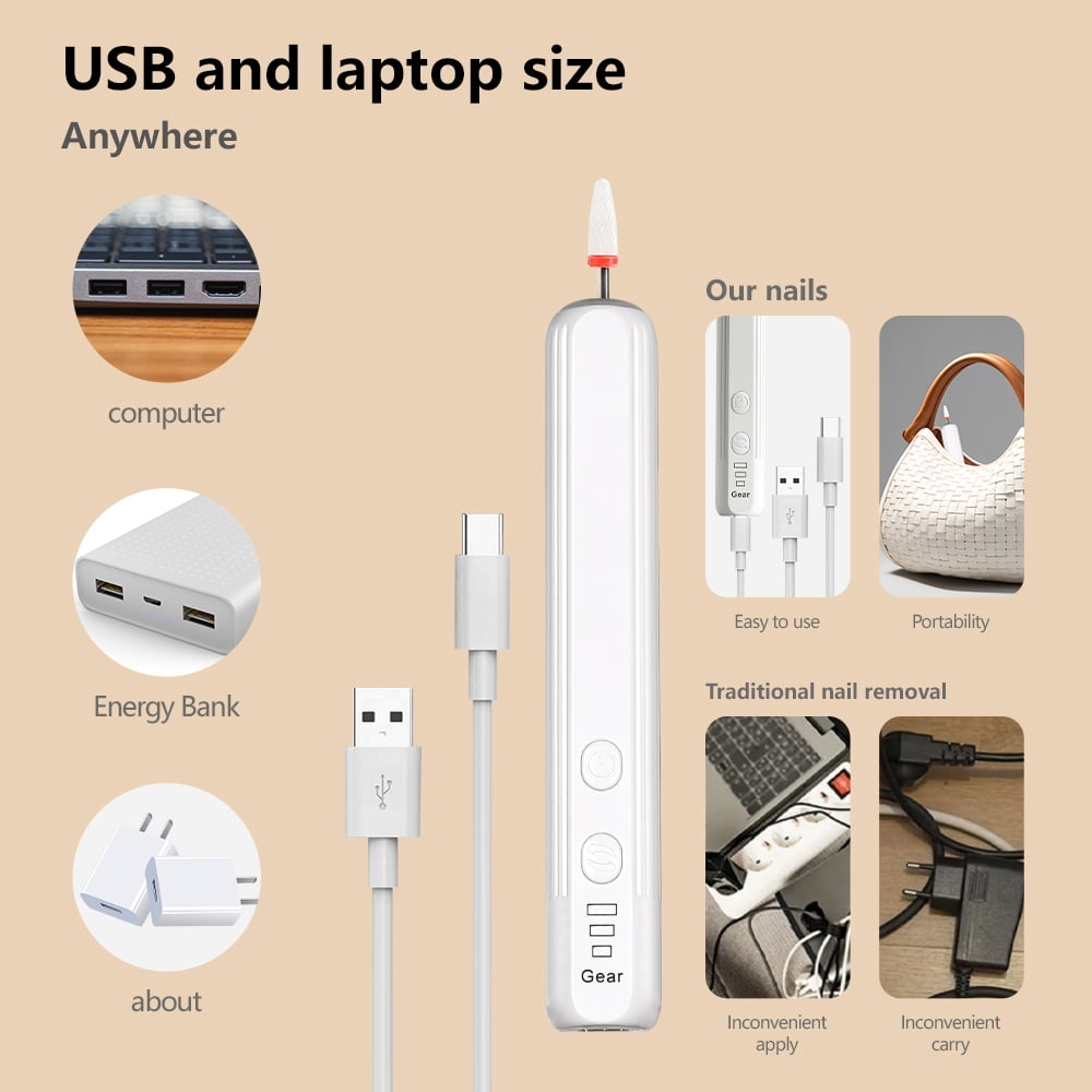 Electric Nail Drill Kit, Type-C Charging with 13 Pieces Changeable Drills for Exfoliating, Polishing, Nail Removing, Acrylic Nail Tools (35,000RPM)