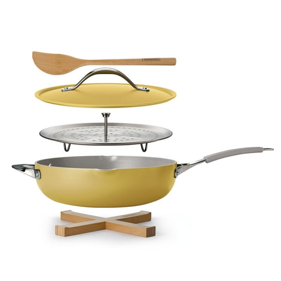 All in One Plus Pan, 5 Quart Aluminum Ceramic Non Stick - Mustard