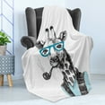 thumbnail image 4 of Hipster Soft Flannel Fleece Throw Blanket, Hand Drawn Funny Giraffe with Glasses Vest Vintage Mono Colored Illustration, Cozy Plush for Indoor and Outdoor Use, 60" x 80", Blue Grey, by Ambesonne, 4 of 5