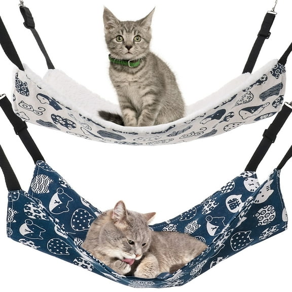 shuaien 2 Pieces Cat Hammock for Cage Hanging Reversible, Cat Perch with Adjustable Straps, Soft Breathable Cat Window Bed, Double Sides Pet Hammock Suitable for Kitty Puppy Ferret (M, Cat) ﻿