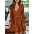 thumbnail image 4 of Vestido BWQ para mujer, mini, elástico en forma de A, color naranja quemado, talla XL, 4 of 9