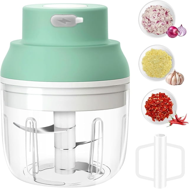Picadora de ajo eléctrica de 250 ml, minipicadora de verduras 2 en 1, picadora de alimentos, picadora de ajo con batidor de huevos, picadora de cebolla, procesador de alimentos pequeño portátil USB