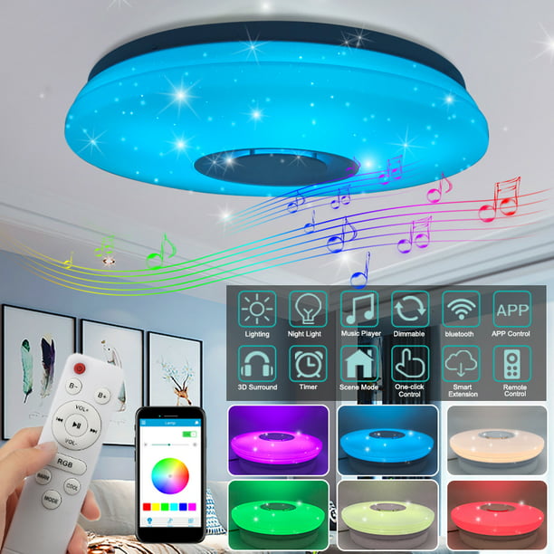 Rgb Led Ceiling Light With Bluetooth Speaker 72w Dimmable Modern Flush Mount Semi Fixture Cellphone App Control Color Change Home Party Lighting Com - Remote Control Ceiling Lights Semi Flush