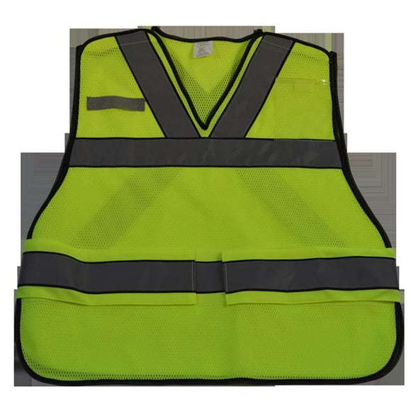 Petra Roc LVM2-VNPSV-Reg ANSI V-Neck Lime Mesh Public Safety Vest X on Back, Regular Small & Extra Large