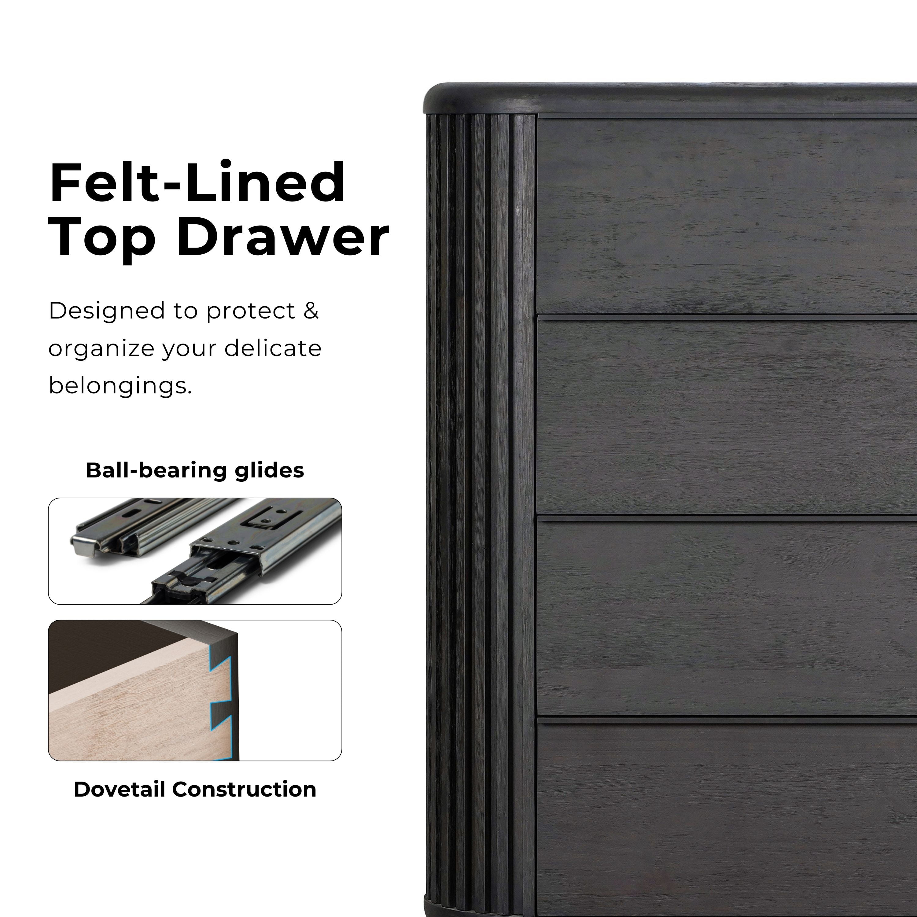 Furniture of America Kaelin Modern Fluted and Rounded 4-Drawer Chest, Black