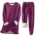 thumbnail image 1 of Kcodviy Femmes Automne et Hiver Hauts Thermiques pour Femmes Confortables Décontractés Couleur Unie Col Rond Manches Longues Plus Molleton Chandail de Base Mi-Long Taille Élastique Pantalon Épaissi Coupe Ajustée Ensemble Chaud, 1 of 9