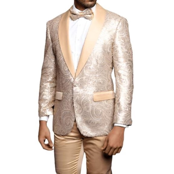 Men Insomnia Manzini Jacket Stage Performer Singer Prom MZE168 Tan Sequin Satin