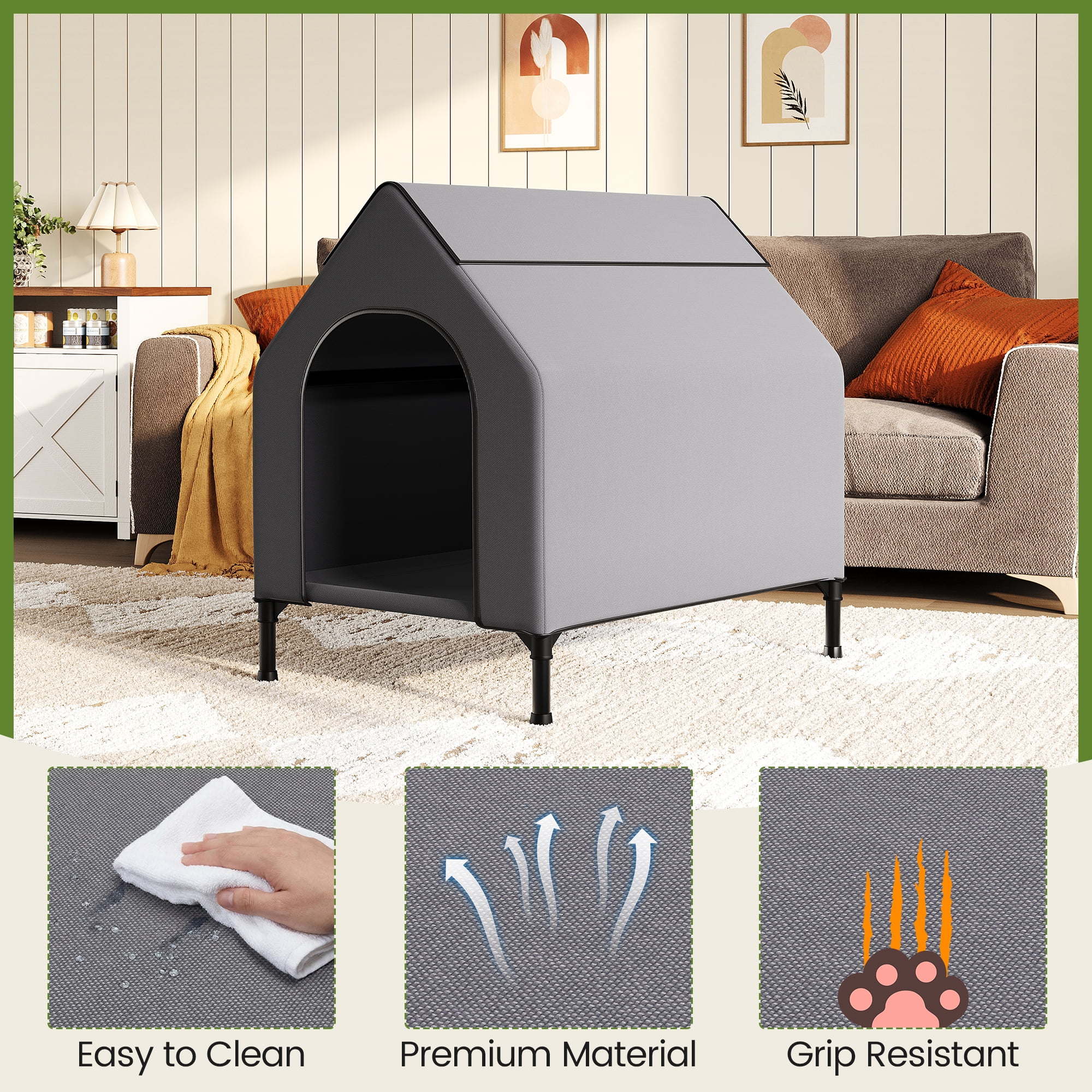 Dog House, Weatherproof 600D Oxford Canopy, 2 Top Windows, Breathable Mesh Fabric Bed, Dog Tents Shelter Kennel, Medium Dog House for Outdoor Indoor