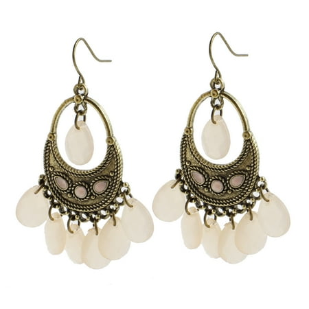 Unique Bargains Pair Girls Bronze Tone Faceted Beads Ornament Earbob Fish Hook Earrings