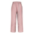 thumbnail image 5 of Lenpel Wide Leg Pants for Women Cotton Elastic High Waisted Striped Lounge Pants Casual Loose Trousers with Pockets, 5 of 5