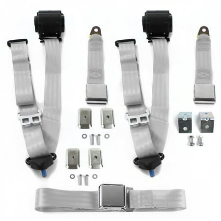 Airplane 3 Point Gray & Grey Retractable Bench Seat Belt Kit with ...