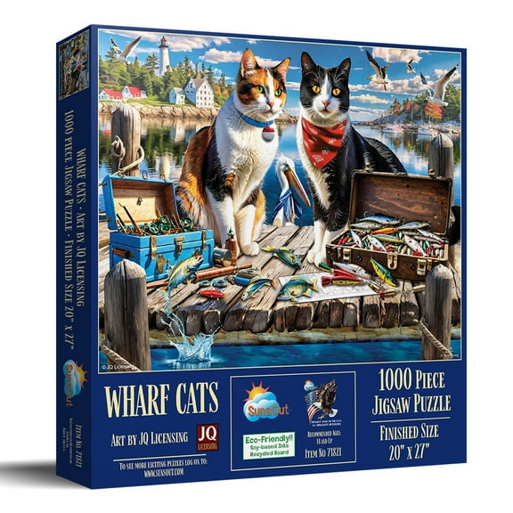 SUNSOUT INC - Wharf Cats - 1000 pc Jigsaw Puzzle by Artist: JQ Licensing - Finished Size 20" x 27" - MPN# 71821