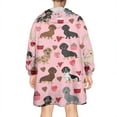thumbnail image 2 of Pink Cute Dachshund Dog and Love Heart Wearable Oversized Blanket,Wearable Blanket Hoodie for Adults,Cozy Hooded Blankets with Super Pockets,Super Warm Fuzzy Pullover for Women & Men, 2 of 6