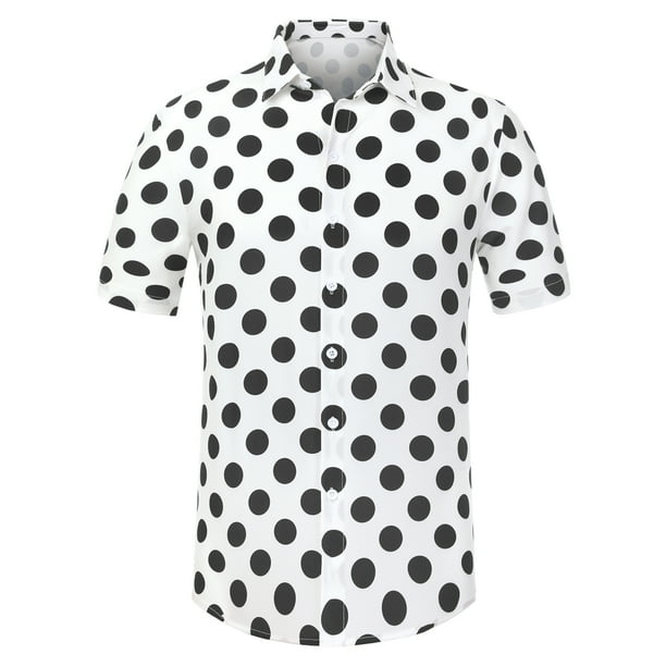 INSPIRE CHIC Camisa de lunares de verano para hombre, camisas hawaianas con patrón de manga corta y botones blanco S
