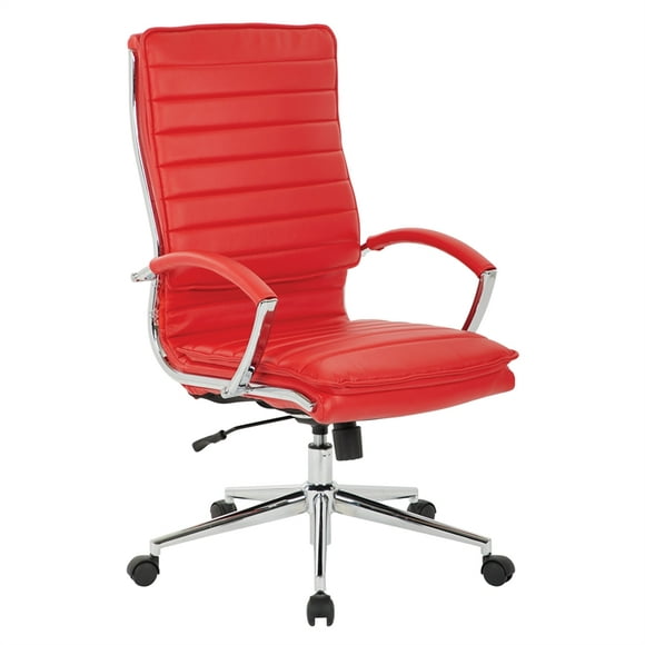 High Back Manager's Faux Leather Chair in Red with Chrome Base