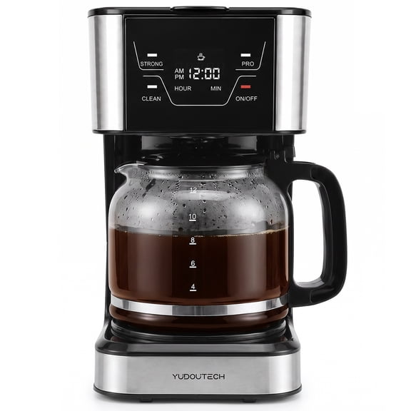 YudouTech 12-Cup Drip Coffee Maker,Home/Office Coffee Brewing Machine with Removable Filter,Glass Carafe and Heated Base