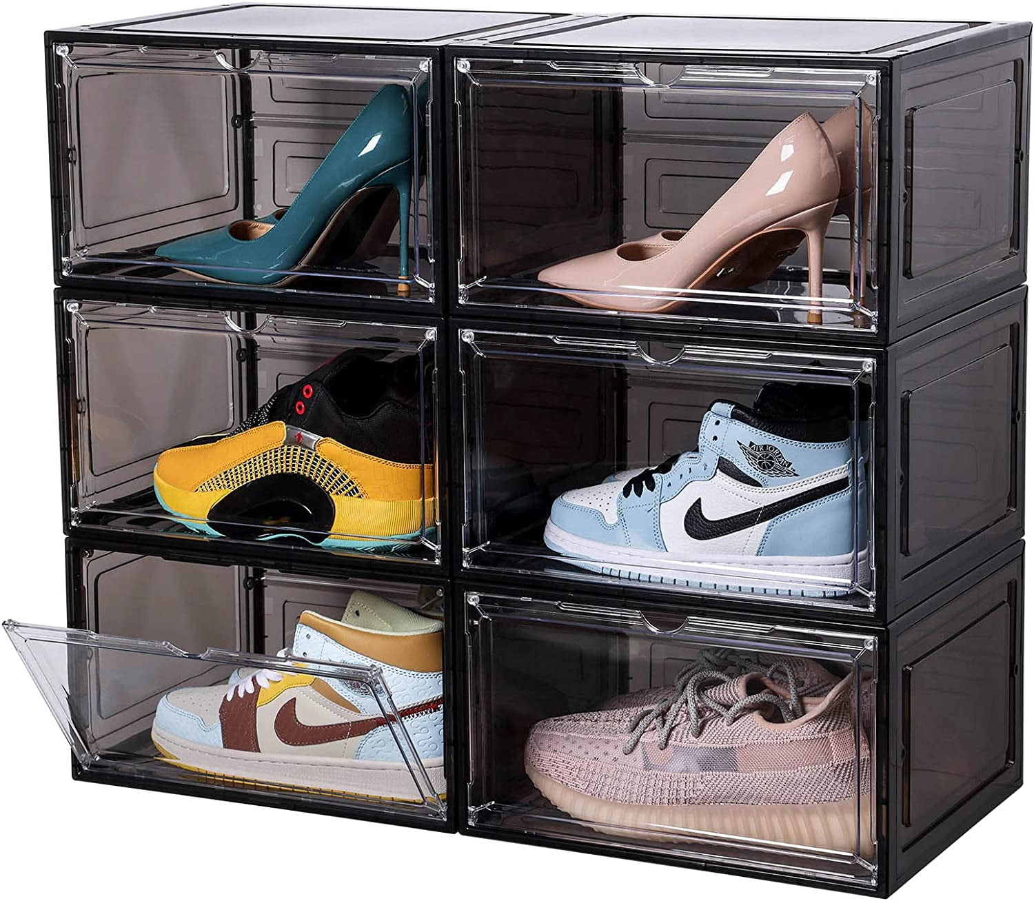 Large Sturdy Shoe Storage Boxes Pack of 6 Stackable Clear Plastic Shoe  Organizer Containers for Closet Drop Front Shoe Bins for Display Sneakers -  China Makeup Case and Plastic Case price