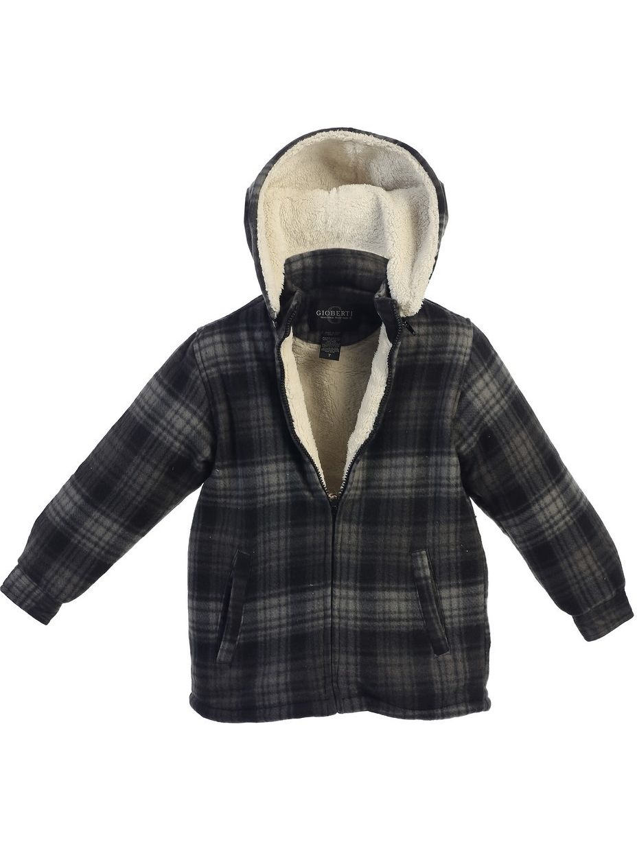 Gioberti Little Boys Checkered Flannel Hoodie Jacket with Sherpa Lining