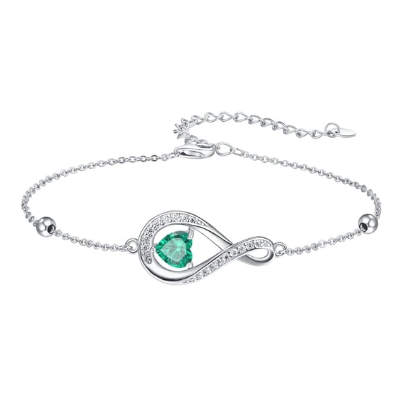 TANGPOET Valentines Day Gifts for Women Birthstone Bracelet for Women Sterling Silver Emerald May Birthstone Bracelet Infinity Jewelry Anniversary Birthday Gift for Wife Her Mom