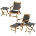 thumbnail image 2 of Costway 4PCS Patio Rattan Folding Lounge Chair Table Acacia Wood withRetractable Footrest, 2 of 9
