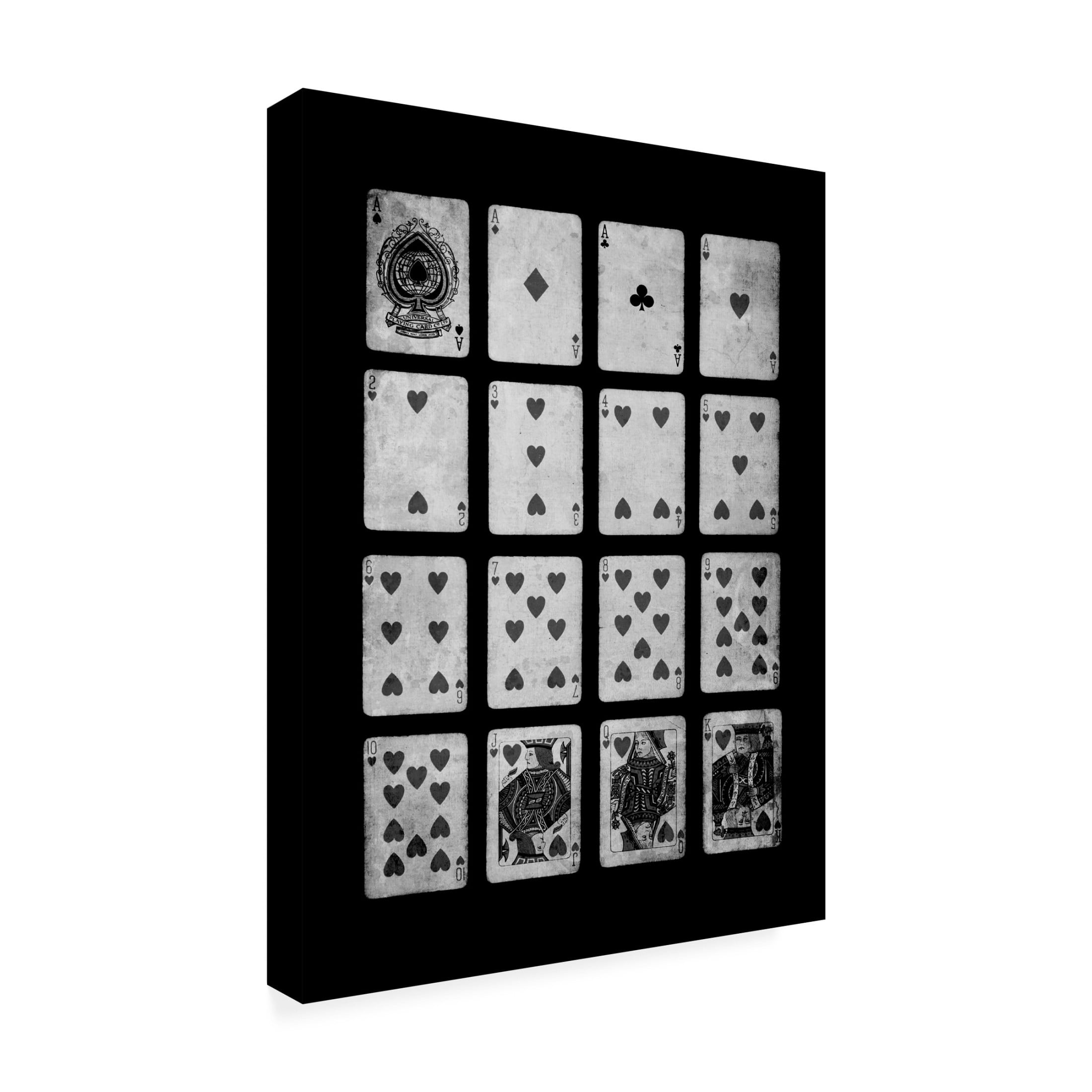 Canvas Wall Art - Tom Quartermaine 'Black and White Hearts Playing Cards' Wall Art for Living Room, Bedroom, or Office Décor by Trademark Fine Art - 24 x 32 Inches
