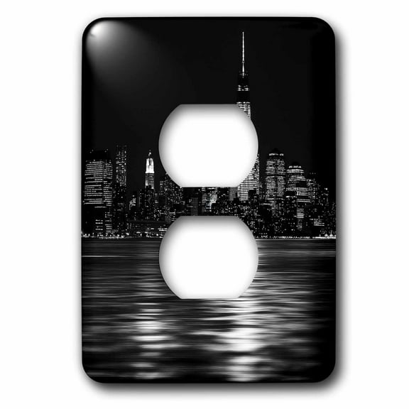 3dRose, Black and white photograph of skyline of NYC from Hoboken, New Jersey., 2 plug outlet cover