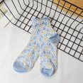 thumbnail image 2 of Calf Socks 5 Pairs for Women 5-10 Cute Crew Vintage Frilly Floral Blossom Design Casual Novelty Cotton Breathable, 2 of 7