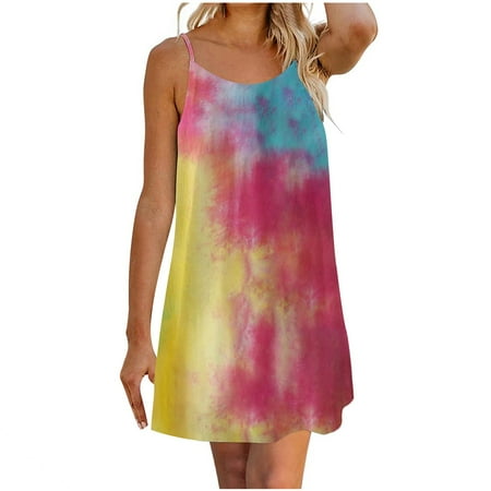 

Pink Dress Wedding Dress Women Fashion O-Neck Sleeveless Sling Printing Casual Summer Mini Dresses on Clearance Sundresses for Women Birthday Dresses for Women Sexy Pink XL