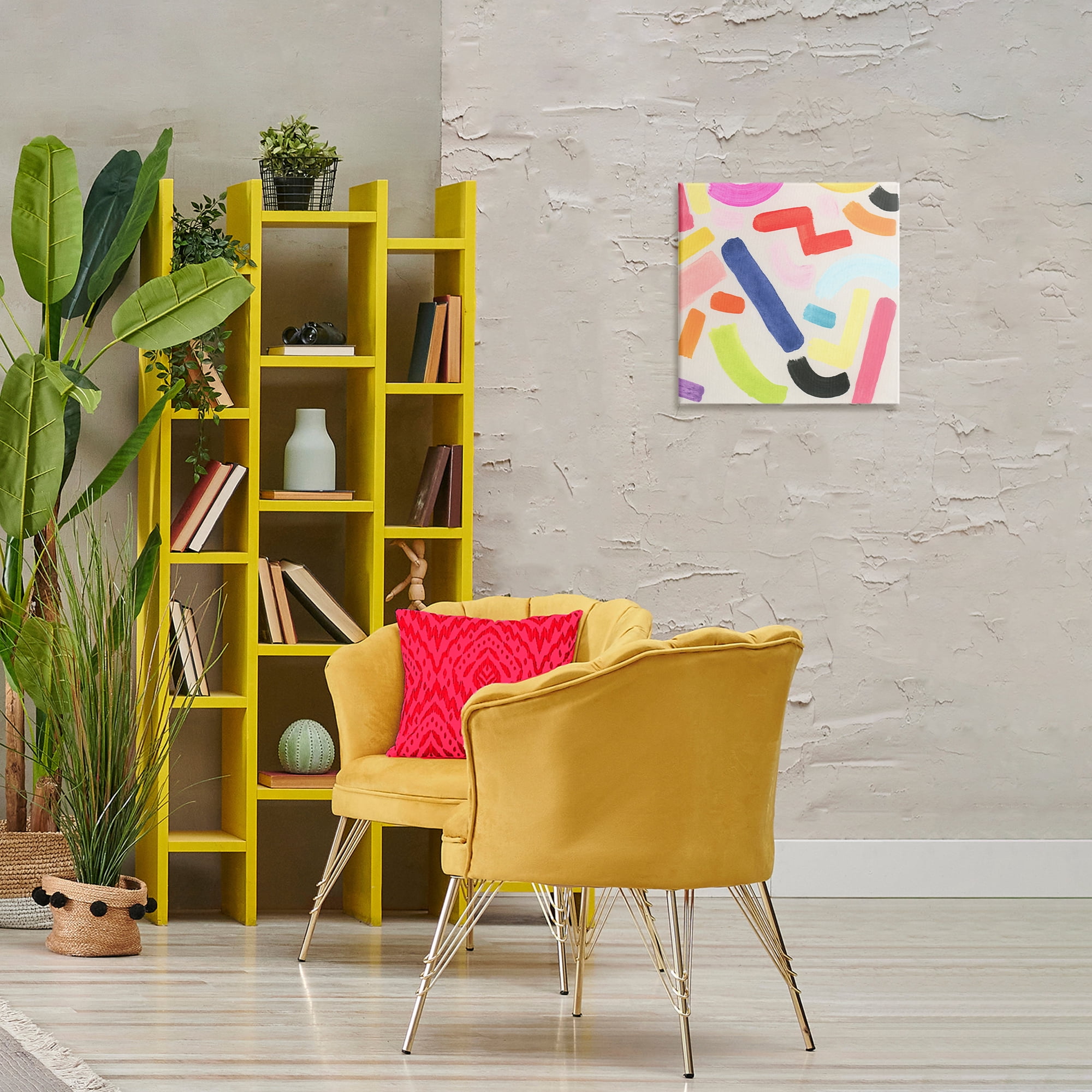 Stupell Industries Scattered Retro Shapes Abstract Painting Wrapped Canvas Art Print Wall Art, 17 x 17