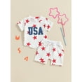 thumbnail image 4 of Aojekbee Baby Boys Shorts Set, Short Sleeve Embroidery Letters T-shirt with Stars Print Shorts Summer Outfit for 4th of July, 4 of 10