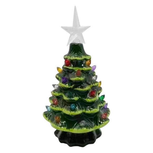 Ceramic Christmas Tree - Pre-Lit Tabletop Christmas Tree with Lights - (7.4" Green Christmas Tree/Multicolored Lights) - with Lights &Top Star Vintage Ceramic Tree Retro Centerpiece-Green