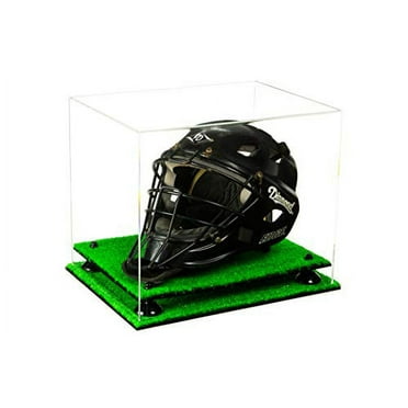 Deluxe Clear Acrylic Catchers Helmet Display Case with Black Risers and Turf Base (A002-BR)