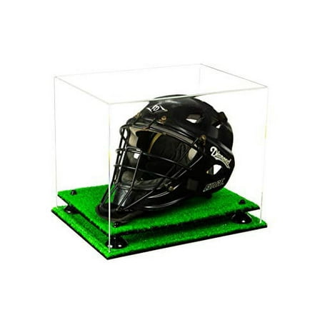 Deluxe Clear Acrylic Catchers Helmet Display Case with Black Risers and Turf Base (A002-BR)