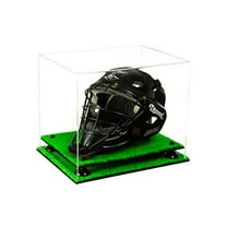 Deluxe Clear Acrylic Catchers Helmet Display Case with Black Risers and Turf Base (A002-BR)