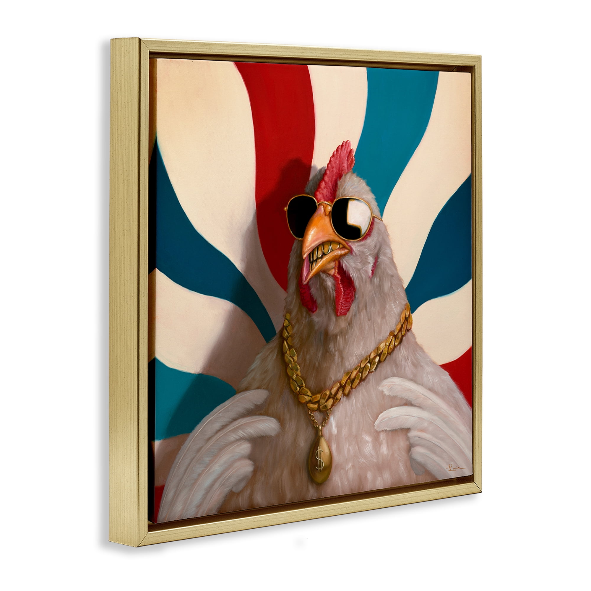 Stupell Industries Chicken with Urban Chains Animals Painting Gold Floater Framed Canvas Art Print Wall Art, 25 x 25