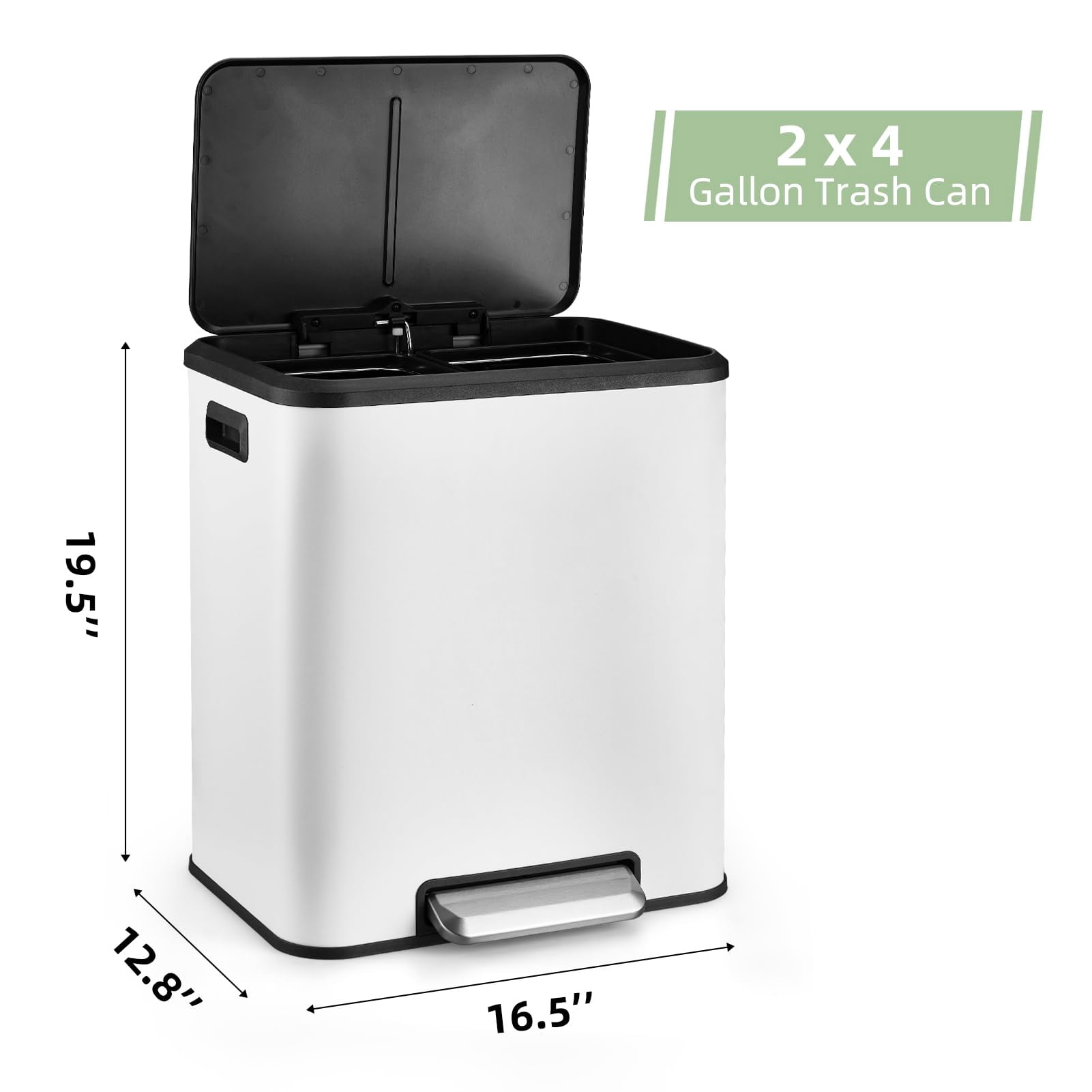 Meiyiu 8 Gallon Dual Compartment Garbage Can, White