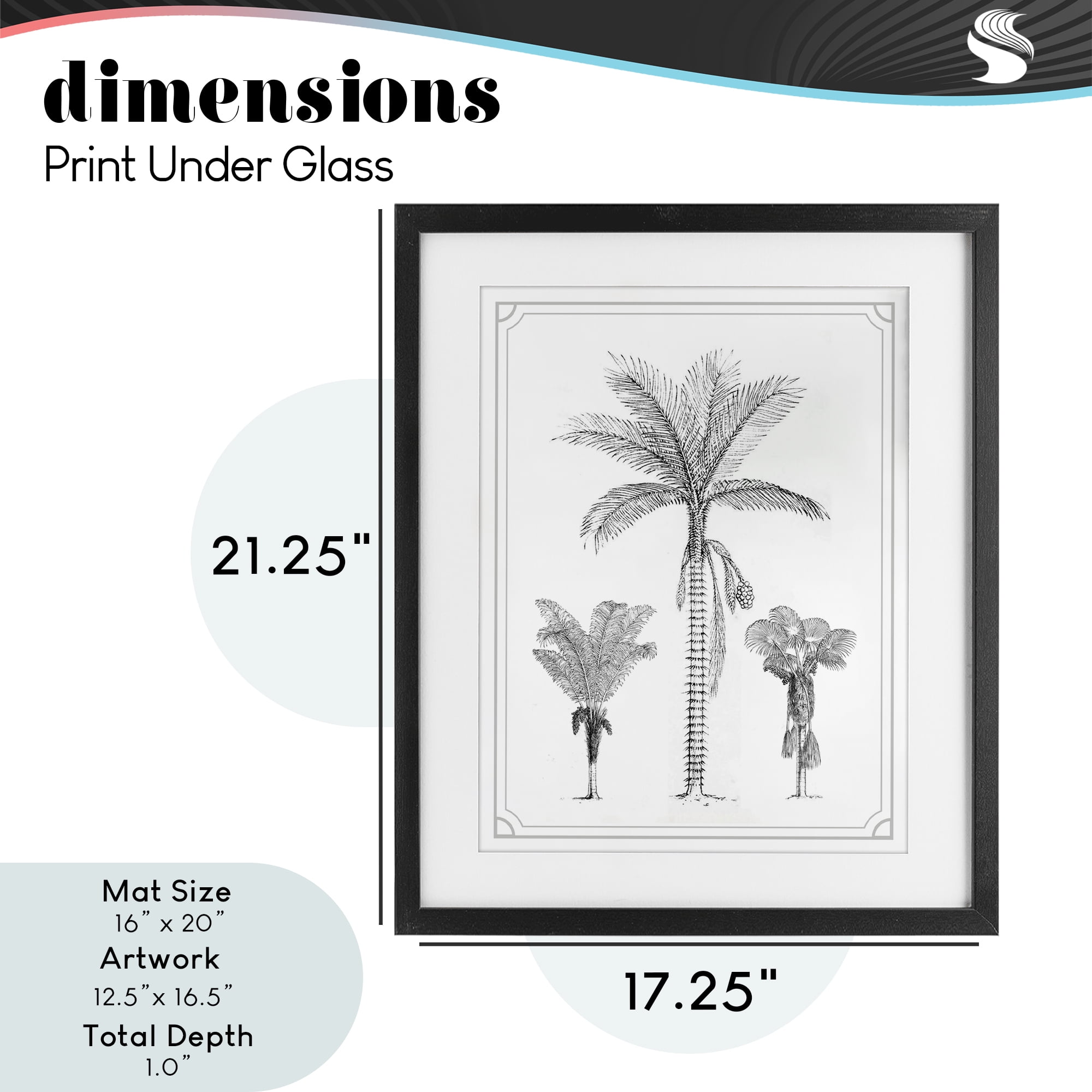 Palm Tree Trio Sketches Black Framed Print Under Glass, design by Lettered and Lined