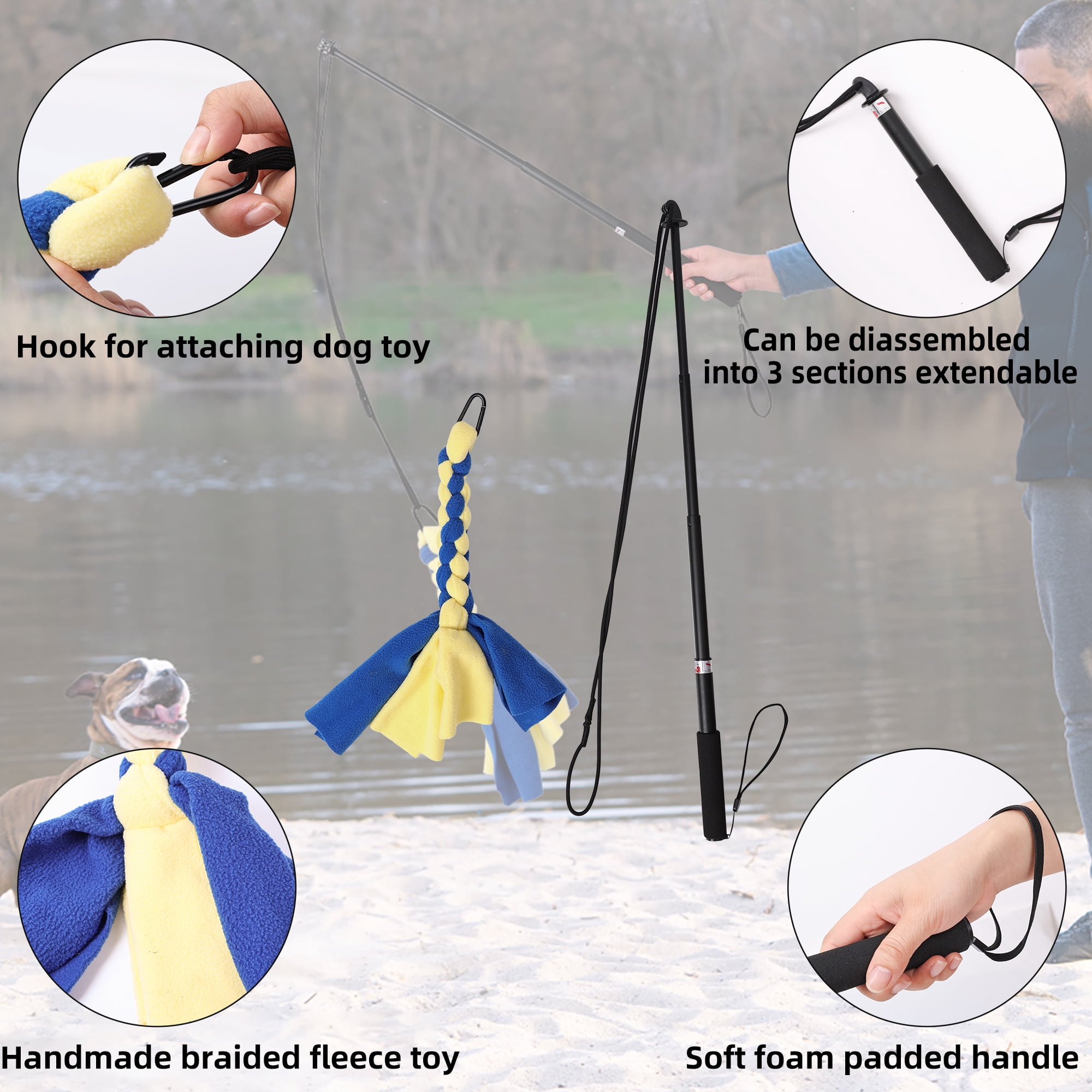 Interactive Flirt Pole Toy for Dogs, Durable Dog Toy for Fun Obedience Training & Exercise, Dog Retracted Teaser Wand with Lure Chewing Toy for Small Medium Large Dogs