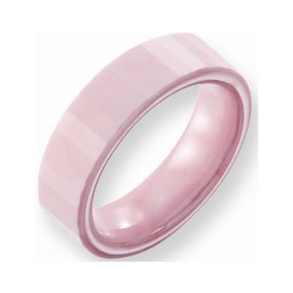 Ceramic Pink Faceted 6mm Polished Band Ring - Size 9