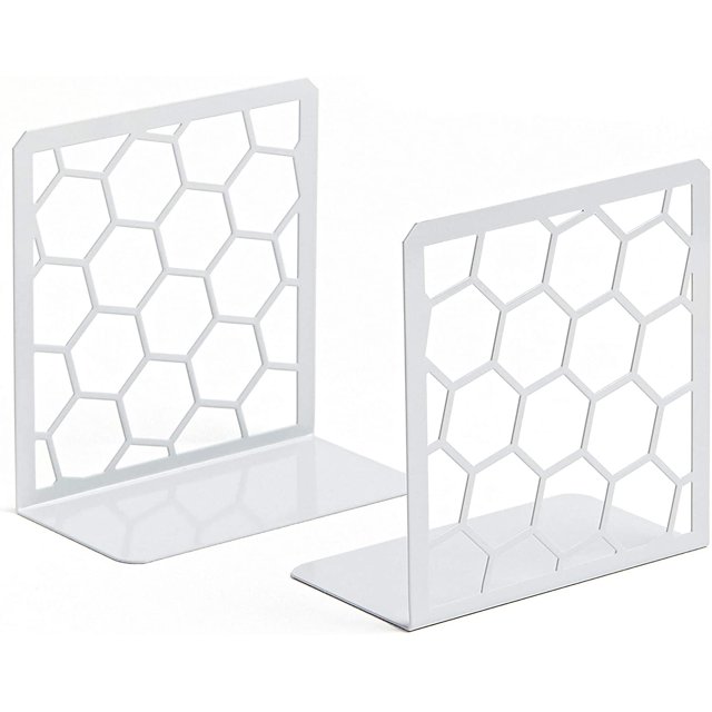 Sujetalibros premium Sujetalibros geométricos de panal de abeja (blanco, 1 par) Sujetalibros para estantes-gris Adepaton CZBG-XM180-2